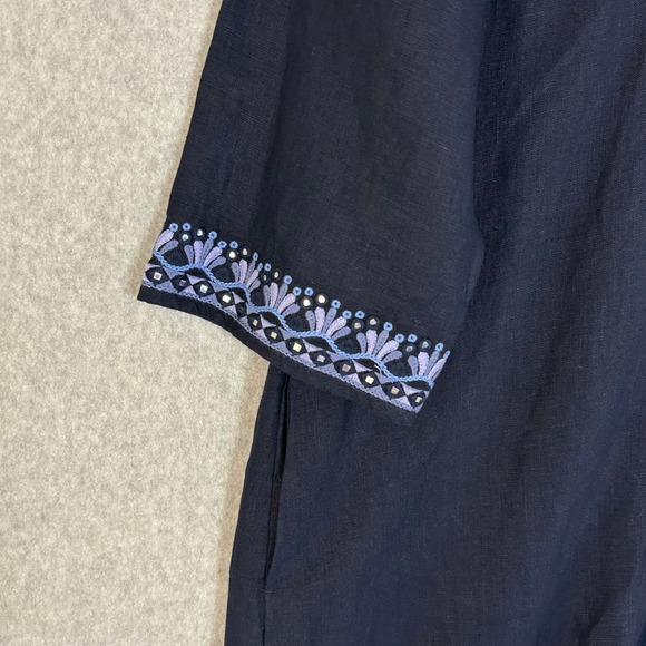 Chicos Linen Tunic Dress Navy Blue Beaded Embroidered 3/4 Sleeve Size 1 US 8 NWT - Picture 3 of 15